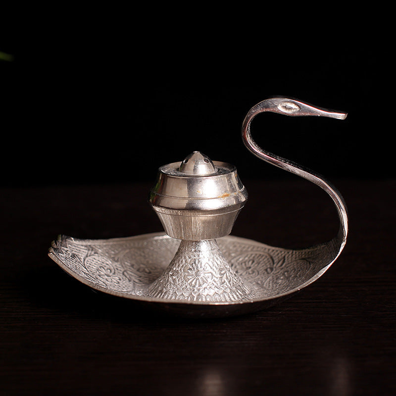 HKM-629075 Handcrafted Silver Swan Copper Incense Holder and Aroma Diffuser