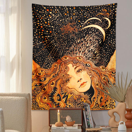 HKM-629139 Celestial Floral Tapestry Wall Rug in Various Sizes and Colors for Home and Outdoor Decor