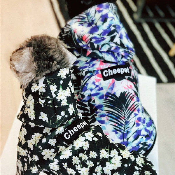 HKM-6291773 Cozy Space Cotton Pet Dog Hoodie with Leaf and Black Trembling Design