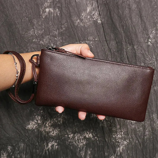 HKM-629203 Genuine Leather Mobile Phone and Card Bag - Soft Retro Pouch in Black or Coffee