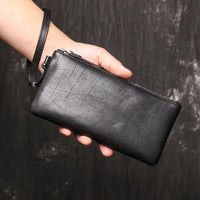 HKM-629203 Genuine Leather Mobile Phone and Card Bag - Soft Retro Pouch in Black or Coffee