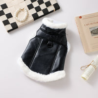 HKM-6292285 Stylish Leather Pet Jacket for Autumn & Winter - Black & Brown Options, Sizes XS-L