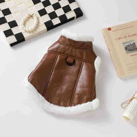 HKM-6292285 Stylish Leather Pet Jacket for Autumn & Winter - Black & Brown Options, Sizes XS-L
