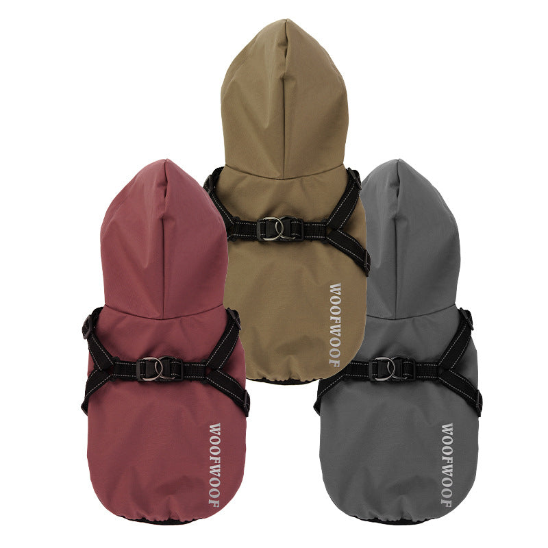 HKM-6293053 Puppy Dog Waterproof Raincoat - All-Inclusive Poncho for Pets in Carmine, Grass Yellow, and Gray Green