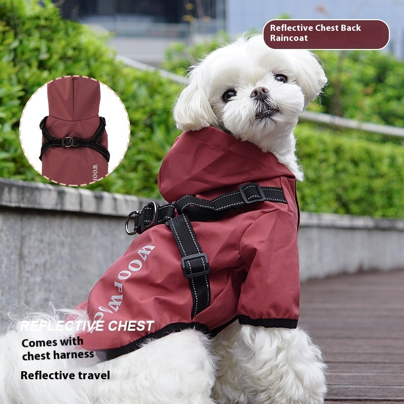 HKM-6293053 Puppy Dog Waterproof Raincoat - All-Inclusive Poncho for Pets in Carmine, Grass Yellow, and Gray Green