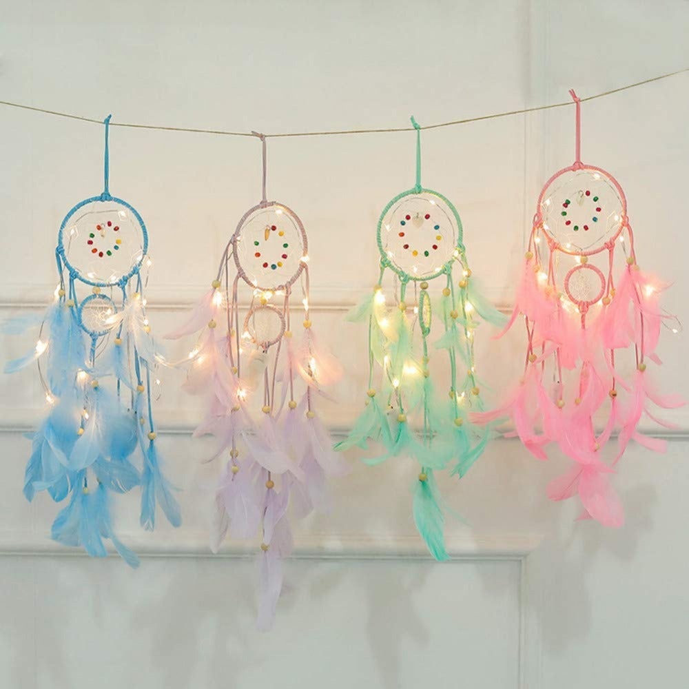 HKM-629459 Colorful Feather Dreamcatcher Wall Decoration - Pink, White, Blue, Purple, Green