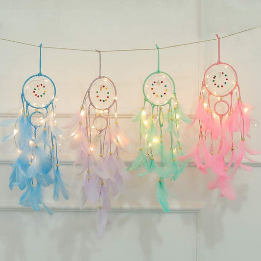 HKM-629459 Colorful Feather Dreamcatcher Wall Decoration - Pink, White, Blue, Purple, Green