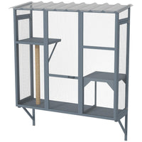 HKM-629459 Outdoor Cat Enclosure with Two Platforms and Scratching Post for 2-3 Large Indoor Cats, Safety Net Included