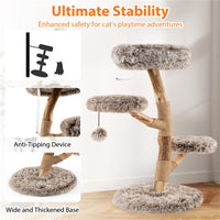 HKM-6295741 Multi-Level Natural Pear Wood Cat Tree with Sisal Scratching Posts and Plush Balls