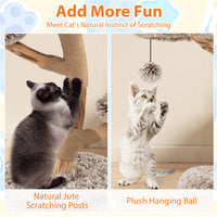 HKM-6295741 Multi-Level Natural Pear Wood Cat Tree with Sisal Scratching Posts and Plush Balls