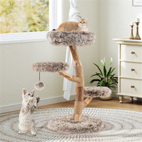 HKM-6295741 Multi-Level Natural Pear Wood Cat Tree with Sisal Scratching Posts and Plush Balls