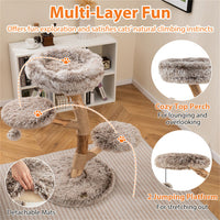 HKM-6295741 Multi-Level Natural Pear Wood Cat Tree with Sisal Scratching Posts and Plush Balls