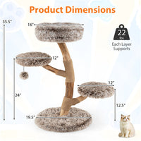 HKM-6295741 Multi-Level Natural Pear Wood Cat Tree with Sisal Scratching Posts and Plush Balls