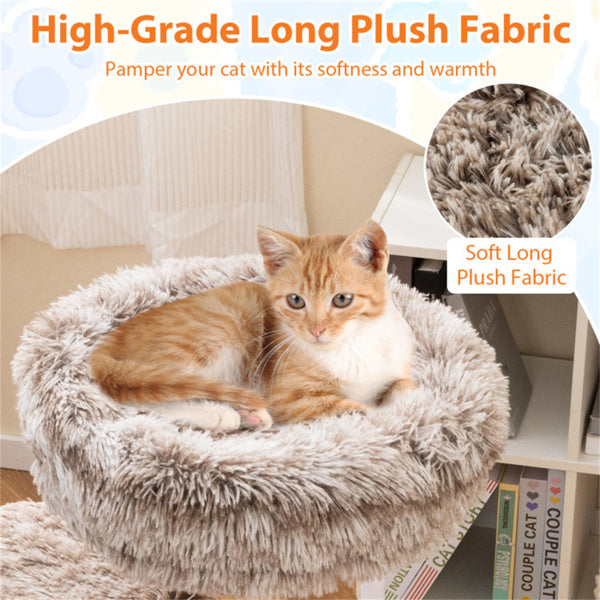 HKM-6295741 Multi-Level Natural Pear Wood Cat Tree with Sisal Scratching Posts and Plush Balls