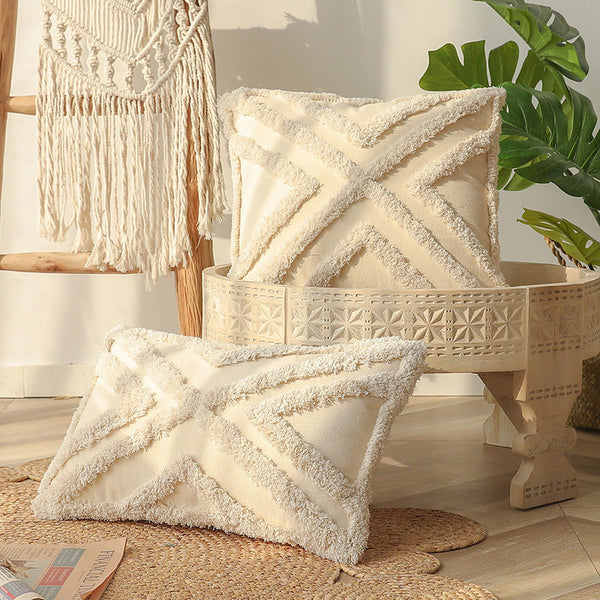HKM-629587 Moroccan Style Tassel Tufted Pillow Cover - 45x45cm & 30x50cm Options