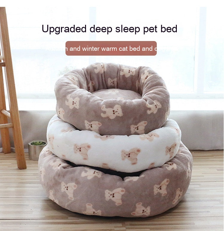 HKM-6296509 Cozy Deep Sleep Pet Bed for Dogs and Cats in Mocha Bear, Milk White Bear, or Blue and White Bear