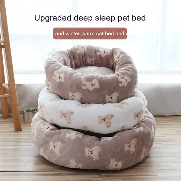 HKM-6296509 Cozy Deep Sleep Pet Bed for Dogs and Cats in Mocha Bear, Milk White Bear, or Blue and White Bear
