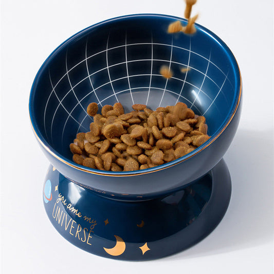 HKM-6298429 Ceramic Anti-Tipping Cat Food Bowl with Oblique Mouth Guard for Neck Comfort