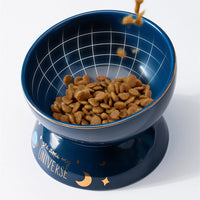HKM-6298429 Ceramic Anti-Tipping Cat Food Bowl with Oblique Mouth Guard for Neck Comfort