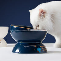 HKM-6298429 Ceramic Anti-Tipping Cat Food Bowl with Oblique Mouth Guard for Neck Comfort
