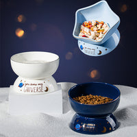HKM-6298429 Ceramic Anti-Tipping Cat Food Bowl with Oblique Mouth Guard for Neck Comfort