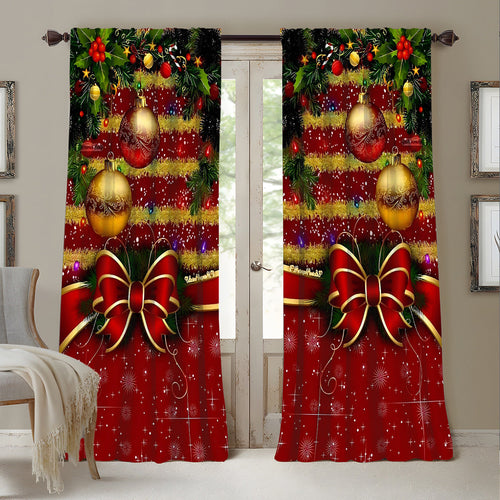 HKM-629843 Christmas 3D Printed Floral Curtains - Set of 2, Various Sizes and High Shading 71%-90%