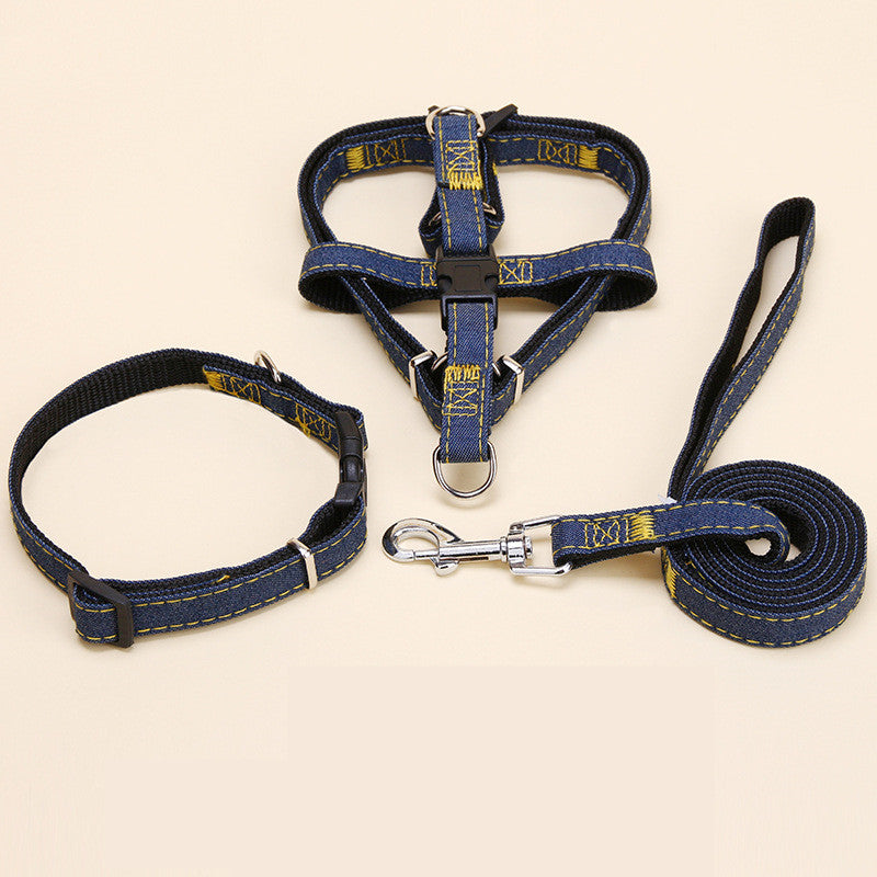 HKM-6301501 Durable Denim Pet Leash with Padded Handles and Shock-Absorbing Chest Strap