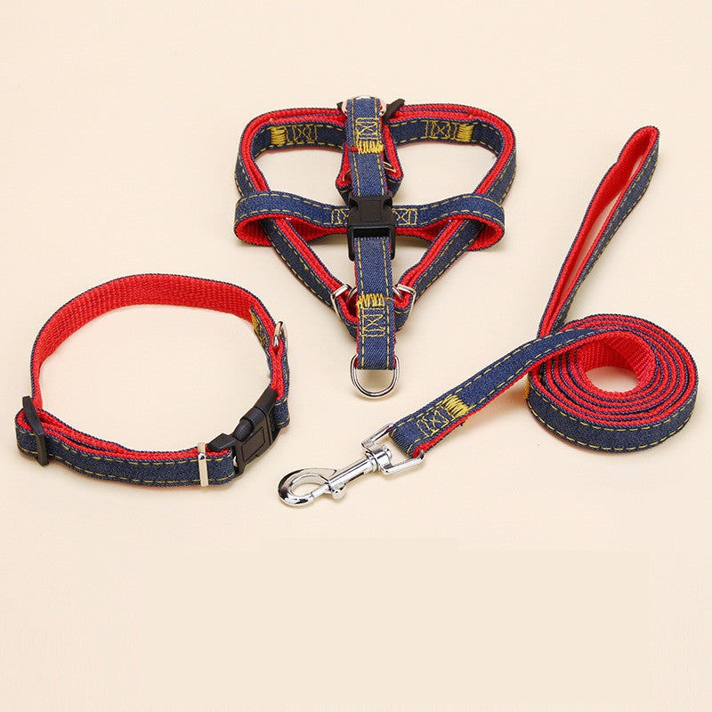 HKM-6301501 Durable Denim Pet Leash with Padded Handles and Shock-Absorbing Chest Strap