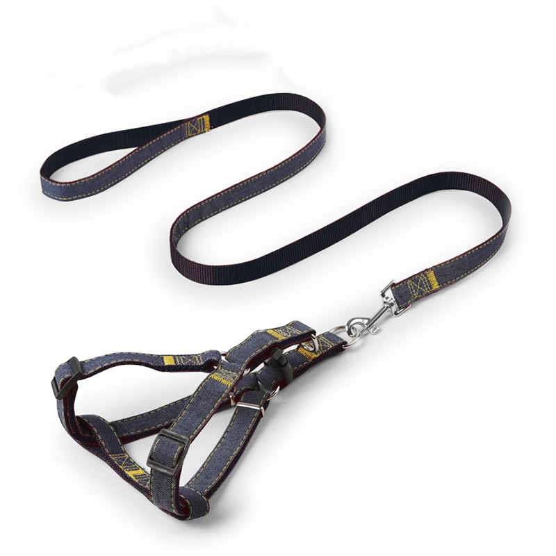 HKM-6301501 Durable Denim Pet Leash with Padded Handles and Shock-Absorbing Chest Strap