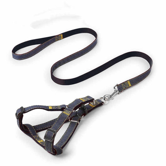HKM-6301501 Durable Denim Pet Leash with Padded Handles and Shock-Absorbing Chest Strap