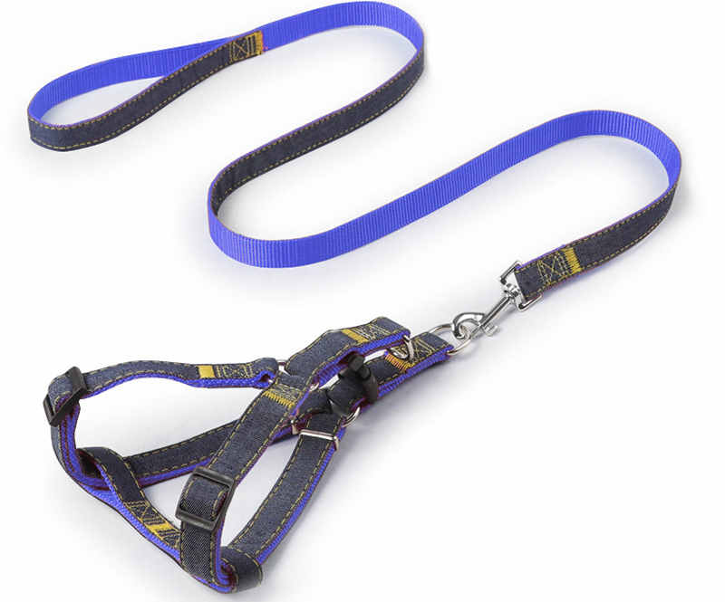 HKM-6301501 Durable Denim Pet Leash with Padded Handles and Shock-Absorbing Chest Strap