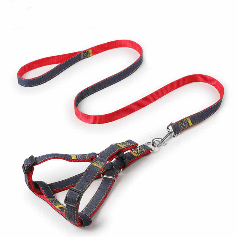 HKM-6301501 Durable Denim Pet Leash with Padded Handles and Shock-Absorbing Chest Strap