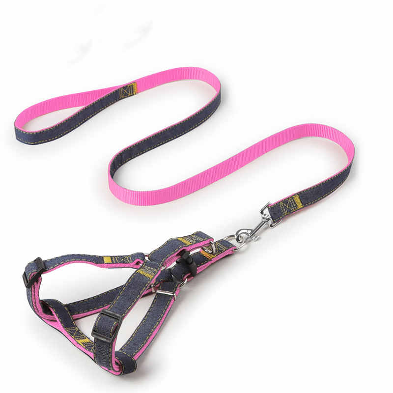 HKM-6301501 Durable Denim Pet Leash with Padded Handles and Shock-Absorbing Chest Strap