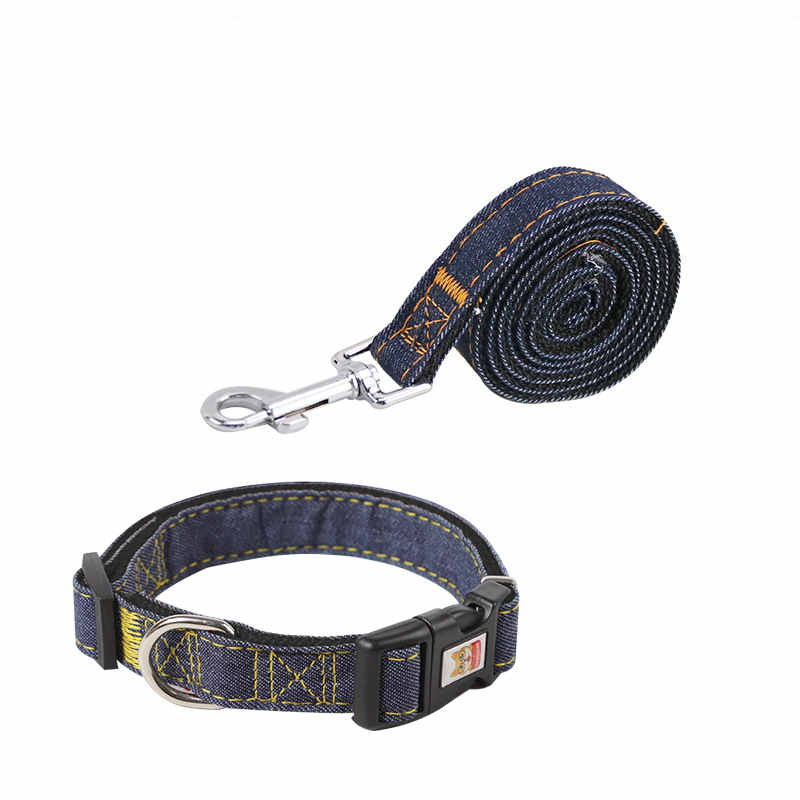 HKM-6301501 Durable Denim Pet Leash with Padded Handles and Shock-Absorbing Chest Strap