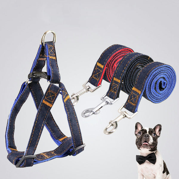 HKM-6301501 Durable Denim Pet Leash with Padded Handles and Shock-Absorbing Chest Strap