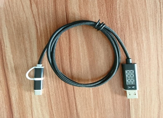 HKM-630163 Nylon Braided 2-in-1 Micro USB & Type-C Charger Cable with Current & Voltage Display