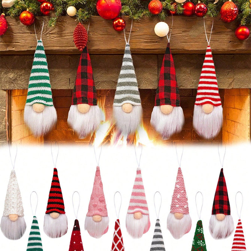 HKM-630419 12 Pcs Christmas Gnome Ornaments Set - Small Hanging Tomte Santa Decorations for Tree and Holiday Decor