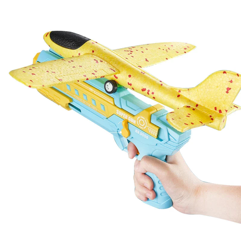 HKM-630547 Foam Flying Plane Gun Toy Set - 4 in 1 Ejection Airplane with Soft Bullet for Kids 6 Years and Up