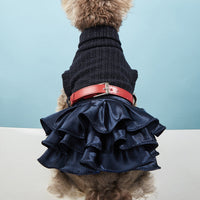 HKM-6305981 Cozy Woolen Skirt Sweater Set for Female Pets in Gray and Navy Blue