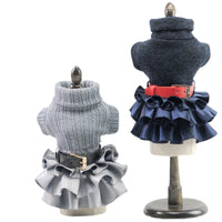 HKM-6305981 Cozy Woolen Skirt Sweater Set for Female Pets in Gray and Navy Blue