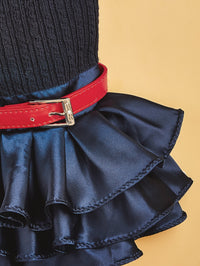 HKM-6305981 Cozy Woolen Skirt Sweater Set for Female Pets in Gray and Navy Blue