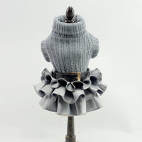 HKM-6305981 Cozy Woolen Skirt Sweater Set for Female Pets in Gray and Navy Blue