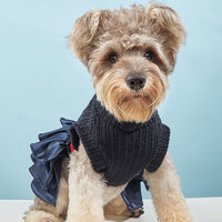 HKM-6305981 Cozy Woolen Skirt Sweater Set for Female Pets in Gray and Navy Blue