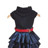 HKM-6305981 Cozy Woolen Skirt Sweater Set for Female Pets in Gray and Navy Blue