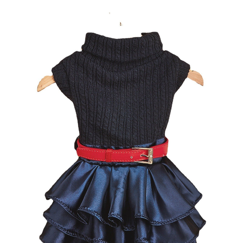 HKM-6305981 Cozy Woolen Skirt Sweater Set for Female Pets in Gray and Navy Blue
