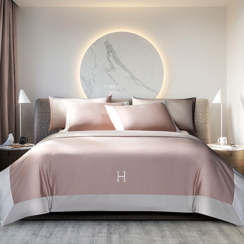 HKM-630611 Light Luxury Solid Color Long-Staple Cotton Four-Piece Bedding Set with Embroidery