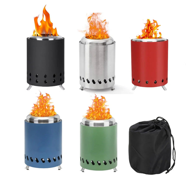 HKM-630803 5.5" Low Smokeless Outdoor Camping Stove - Stainless Steel Portable Tabletop Fire Pit