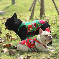 HKM-6308541 Casual Pet Vest for Pugs and Schnauzers in Ethnic Style, Cotton Silk, Available in Red and Green