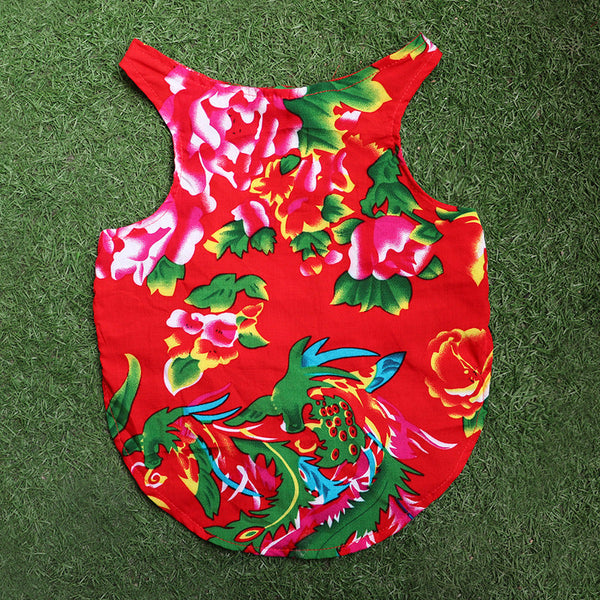HKM-6308541 Casual Pet Vest for Pugs and Schnauzers in Ethnic Style, Cotton Silk, Available in Red and Green