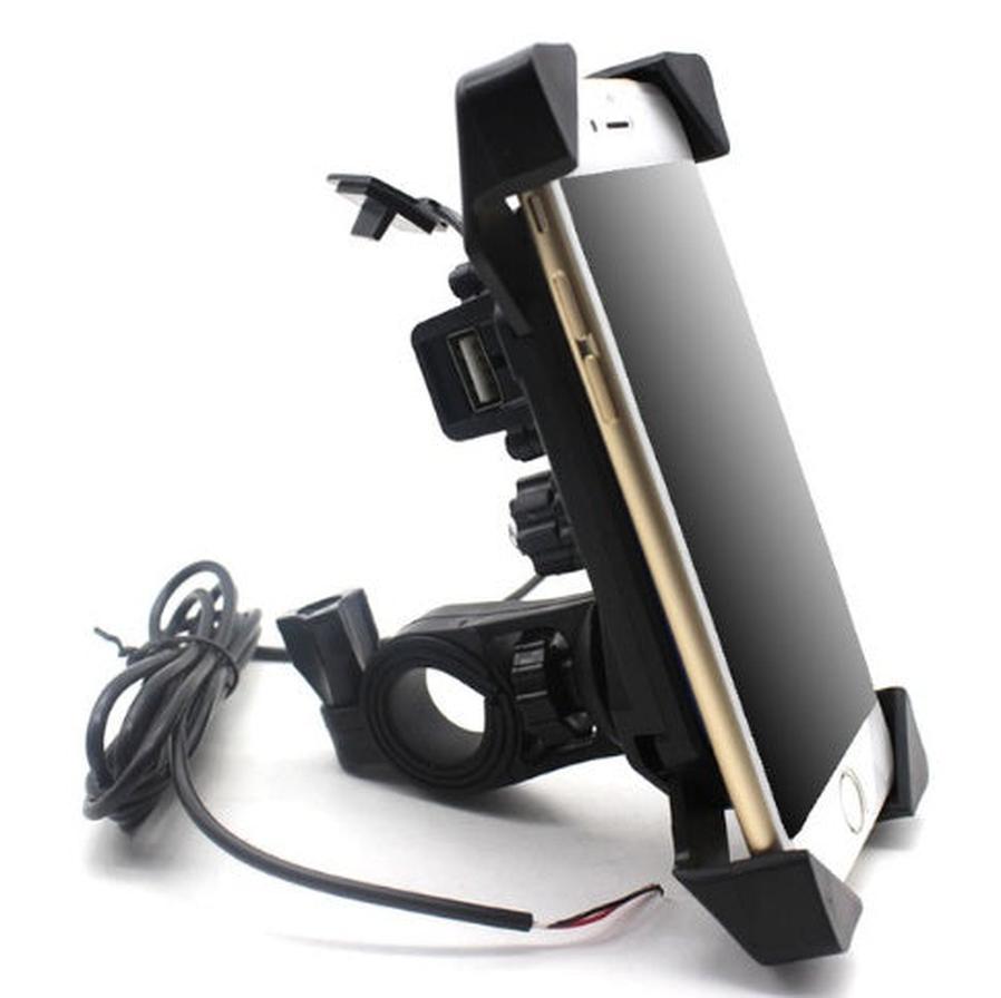 HKM-630995 Shockproof Motorcycle Phone Holder with Universal USB Charger, Fits Devices 3.5" to 7", Handlebar Mount